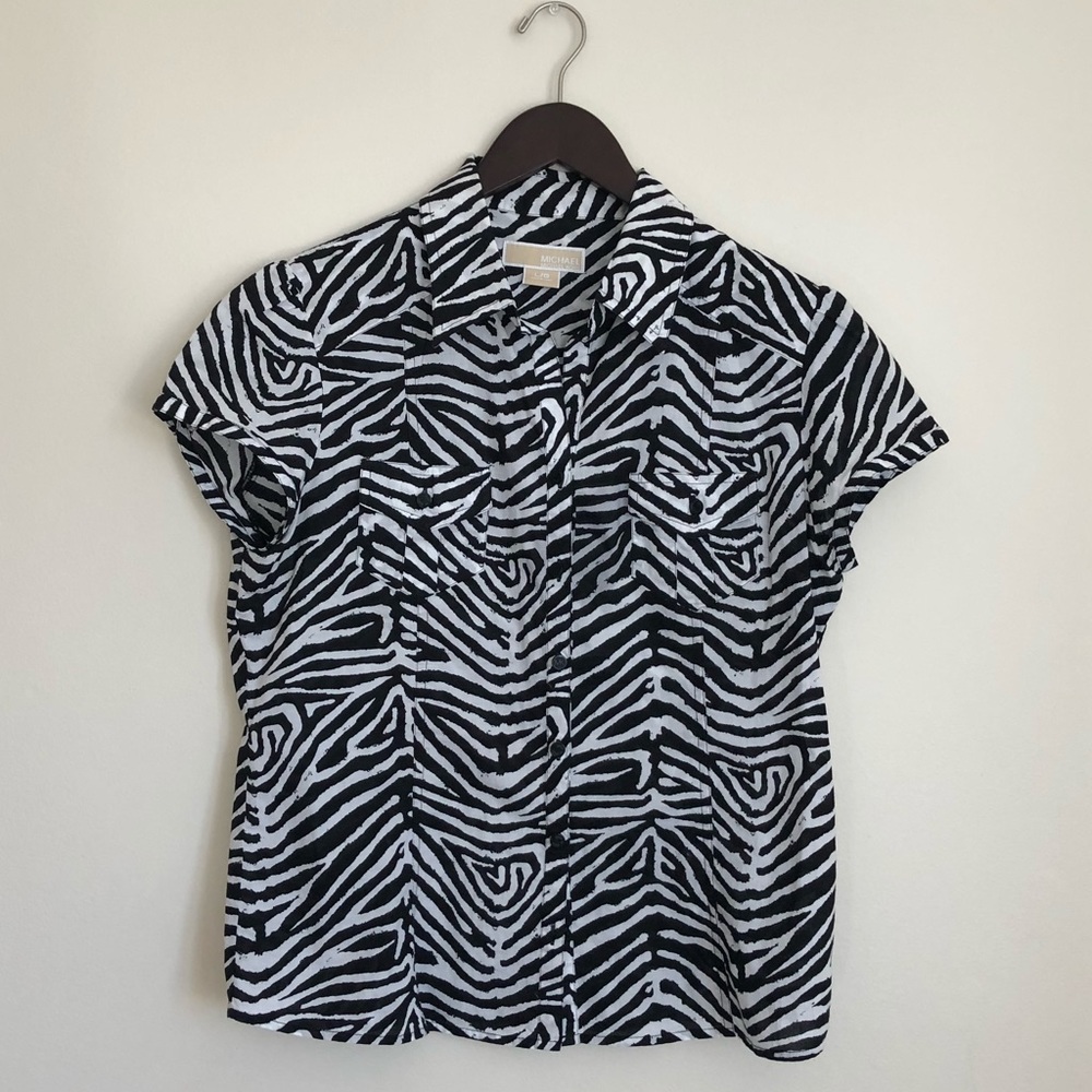 👚Michael Michael Kors SS Button Up 🦓 Print Top